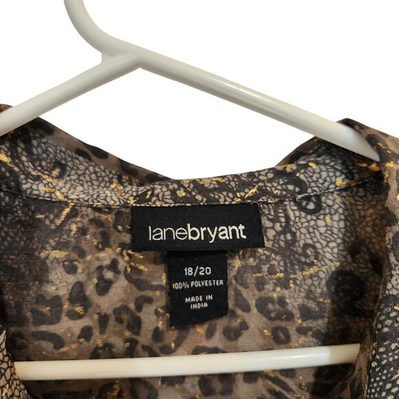 Lane Bryant Snakeskin Leopard Long Sleeve Button Up Shirt Sheer Brown Size 18/20 - Picture 7 of 8
